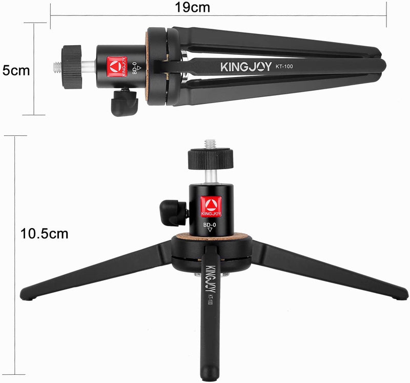 Kingjoy KT-100+BD-0 Aluminum Steel Mini Ball Head Mini Travel Tabletop Tripod