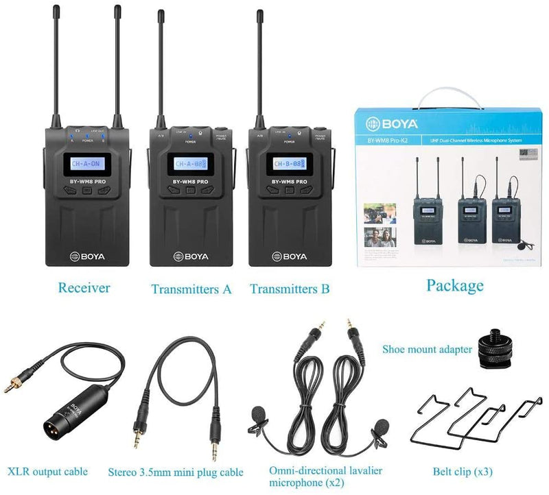 Boya BY-WM8 Pro-K2 UHF Dual-Channel Wireless Lavalier System (576.4 to 599.9 MHz, 568.6 to 592 MHz)