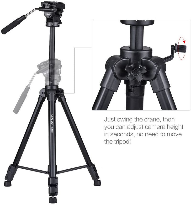 Kingjoy VT-1500 Adjustable Camera Video Tripod Legs Stand with Detachable Fluid Drag Pan Tilt Head