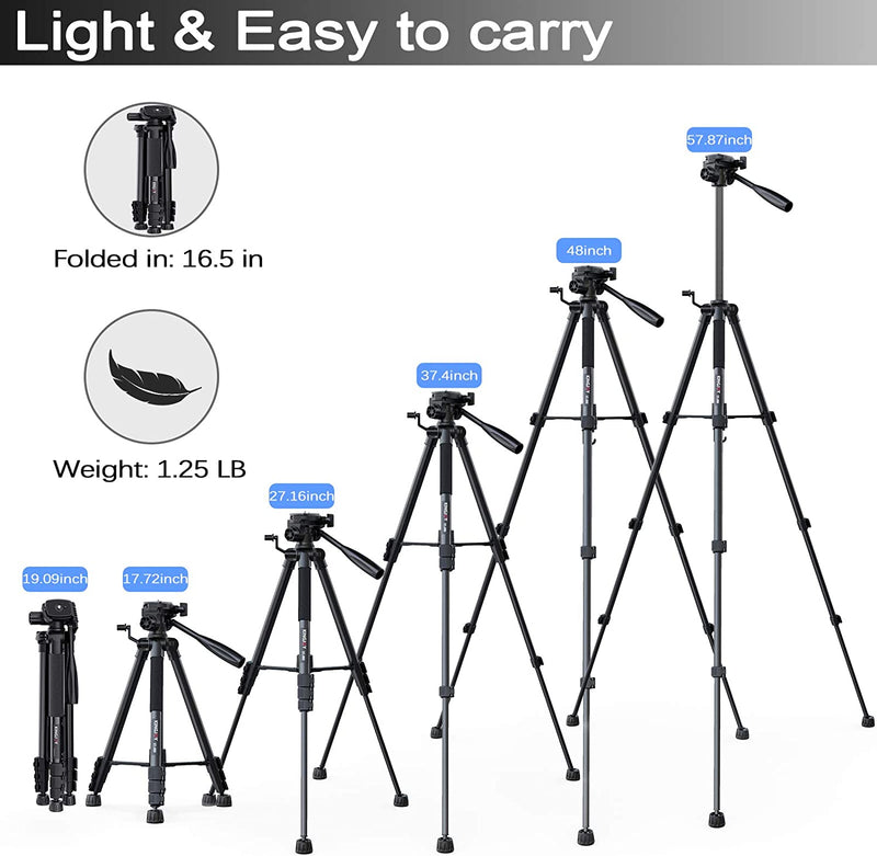 Kingjoy Lightweight Flip Lock Video Tripod VT-860 with Three-Way Head