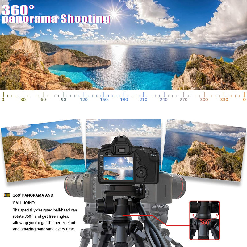 Kingjoy Lightweight Flip Lock Video Tripod VT-860 with Three-Way Head