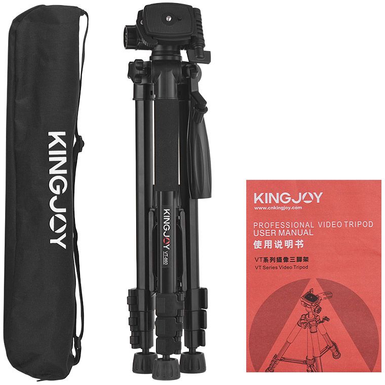 Kingjoy Lightweight Flip Lock Video Tripod VT-860 with Three-Way Head